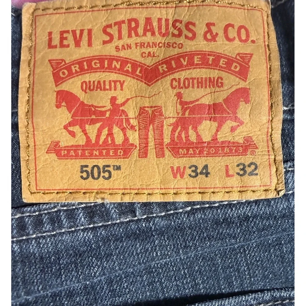 Levi's 505 Jeans Mens 34x32 Blue Regular Fit Straight Leg Dark Wash Western EUC
